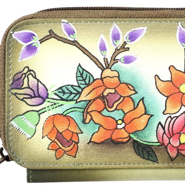 SUKRITI - RFID-geschütztes 100% Echtleder handgemaltes Crossbody-Tasche, 20x9 cm, oliv-gold image number 8