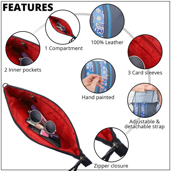 VIVID BY SUKRITI Crossbody-Tasche aus echtem Leder, Blau image number 3