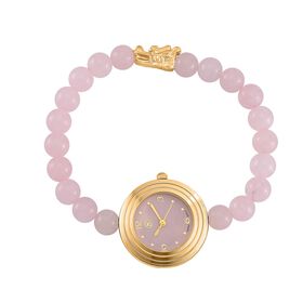 Rosenquarz Uhren Reiner Edelstahl Bicolor flexibel ca. 50,00 ct.