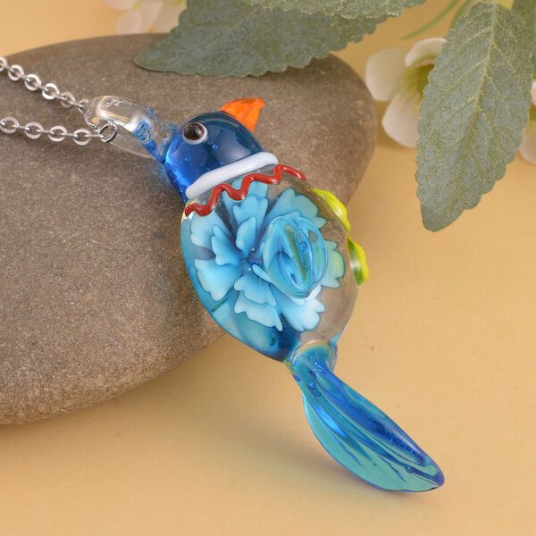 Mehfarbiger Anhänger im Murano-Stil mit 60cm Kette, Papagei Design image number 3