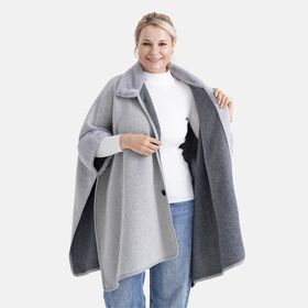 LA MAREY - Signature Kunstfell-Poncho mit Pl&uuml;schkragen und Umschlag&auml;rmeln, Einheitsgr&ouml;&szlig;e, Grau