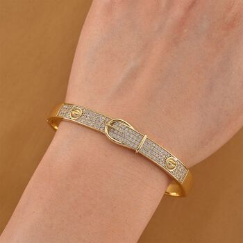 Wei&szlig;er Zirkonia Armreif ca. 19 cm Nickelfreies Messing goldfarben