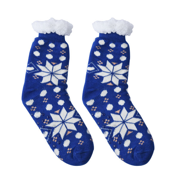 2er-Set - Rutschfeste Haussocken mit Sherpafutter, Schneeflockenmuster, Einheitsgr&ouml;&szlig;e, Schwarz und Blau&nbsp; image number 2
