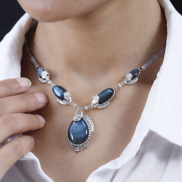 AAA Labradorit Halskette, ca. 45 cm, ca. 87. 59 ct. image number 3