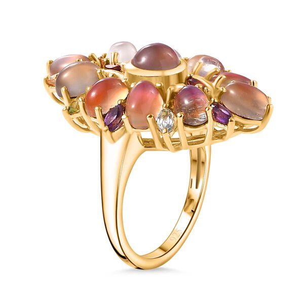 Flamingo Mondstein Ring 925 Silber 750 Gelbgold Vermeil (Größe 20.00) ca. 7,56 ct image number 5
