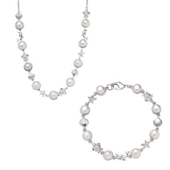EverTrue S&uuml;&szlig;wasserperle 50cm Halskette und 19cm Armband in Silberton