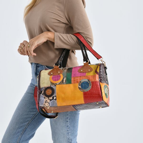 Chaos by Elsie Echtleder Crossbody-Tasche mit RFID-Schutz, 34x19x22cm, Kroko-Pr&auml;gung mit Rautenmuster, mehrfarbig image number 3