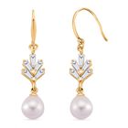 Weiße Süßwasser Perle, Weißer Zirkonia Ohrringe Nickelfreies Messing Standard 6.00 ct