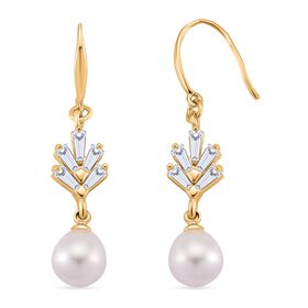 Weiße Süßwasser Perle, Weißer Zirkonia Ohrringe Nickelfreies Messing Standard 6.00 ct