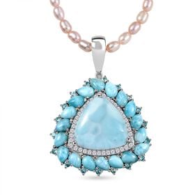D'Joy Larimar, Süßwasser Perle, Neon Apatit und Zirkon Anhänger mit 45cm Kette - 72,67 ct.