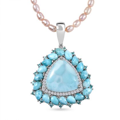 D'Joy Larimar, S&uuml;&szlig;wasser Perle Anh&auml;nger mit Kette, ca. 45 cm 925 Silber rhodiniert