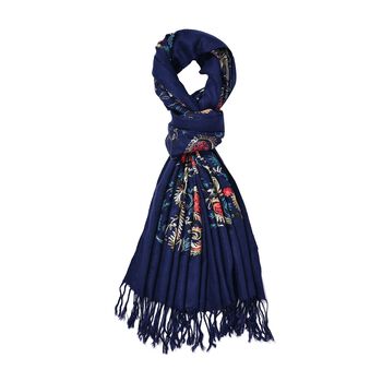 Bestickter Schal mit Paisley und Floralem Stickerei, 70 x 180 cm, Navy