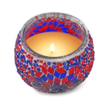 Aromatische Lavendel-Sojawachs-Duftkerze im handgefertigten Mosaikglas, 10x8 cm