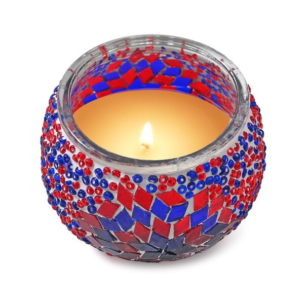 Aromatische Rosen-Sojawachs-Duftkerze im handgefertigten Mosaikglas, ca. 10x8 cm