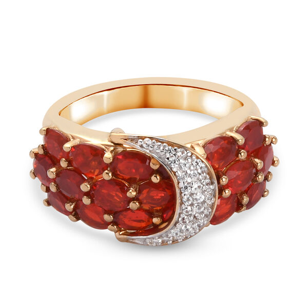 Mexikanischer Kirschfeuer-Opal und Zirkon-Ring, 925 Silber Gelbgold Vermeil  ca. 2,34 ct