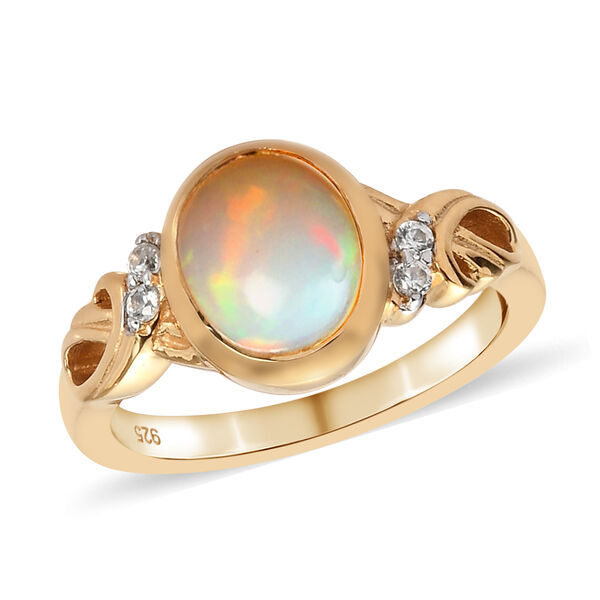Nat&uuml;rlicher &Auml;thiopischer Opal und Zirkon Ring 925 Silber vergoldet  ca. 1,30 ct image number 4