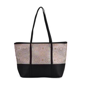 Schultertasche modischem Print, große Kapazität, mit Reißverschluss und Innentasche, 48x29x14 cm, Polyester mit PU-Leder, Blau mit Blumenmuster