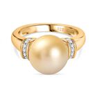 Goldene Südsee Perle (11-12 mm), Moissanit Ring 925 Silber Gelbgold Vermeil (Größe 18.00)