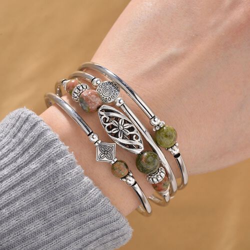 Unakite Armband ca. Flexibles cm Schwarz oxidiert ca. 40,00 ct. image number 1