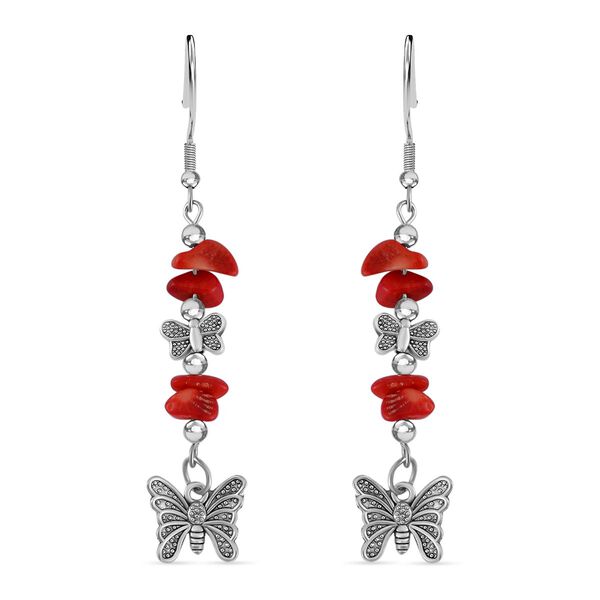 Blauer Howlit, Rote Koralle Schmuckset Reiner Edelstahl Schwarz oxidiert und Legierung Schwarz oxidiert ca. 75.00 ct image number 6