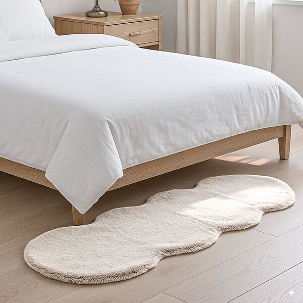 Weicher Langflor Teppich in Wolkenform mit Schaumstoffunterlage, 60x180 cm, Wei&szlig; image number 3