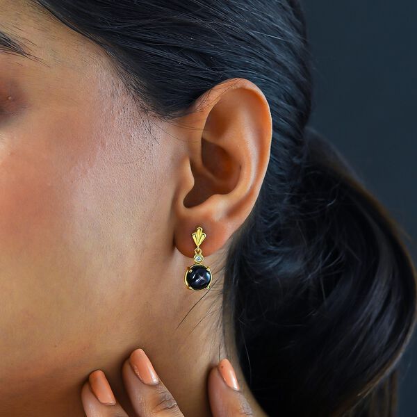 Schwarze Sterndiopsid Ohrringe, 925 Silber vergoldet, ca. 6.04 ct image number 2