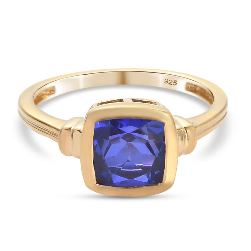 Tansanit-Farbe Quarz Solitär Ring 925 Silber vergoldet image number 0