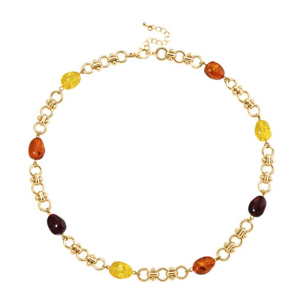 Simulierte Mehrfarbige Bernstein Halskette ca. 50 cm + 5 cm Extender, goldfarben image number 4