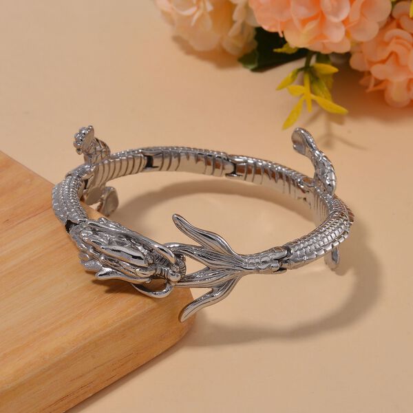 Designer Style- Drachen Armreif Reiner Edelstahl ca. 20 cm ca. 71,50g, Silberfarben image number 1