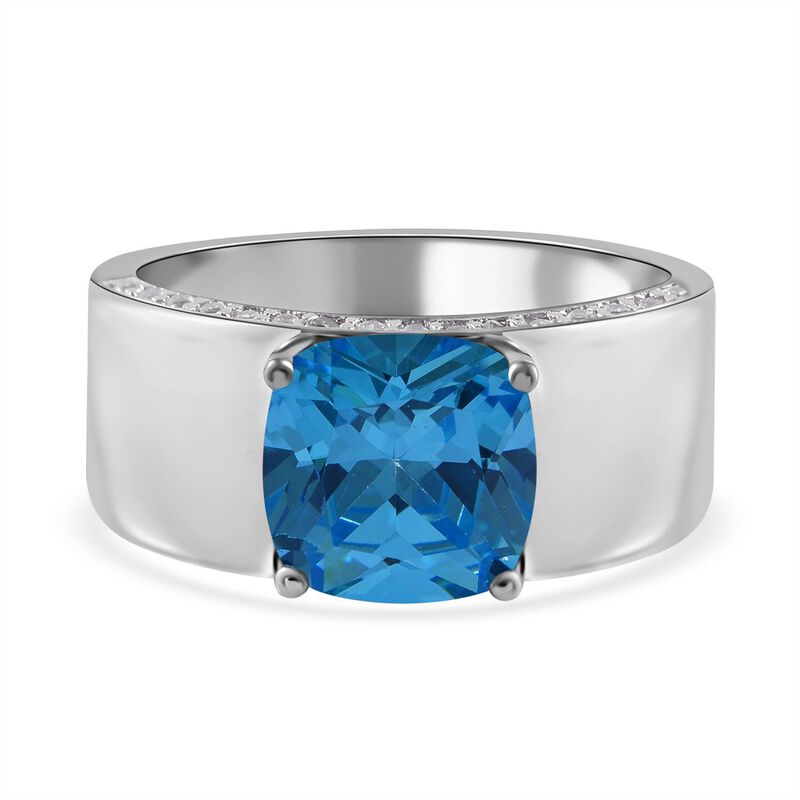 LUSTRO STELLA - Blauer Zirkonia, Weißer Zirkonia Ring, 925 Silber rhodiniert, (Größe 16.00), ca. 6.49 ct image number 0