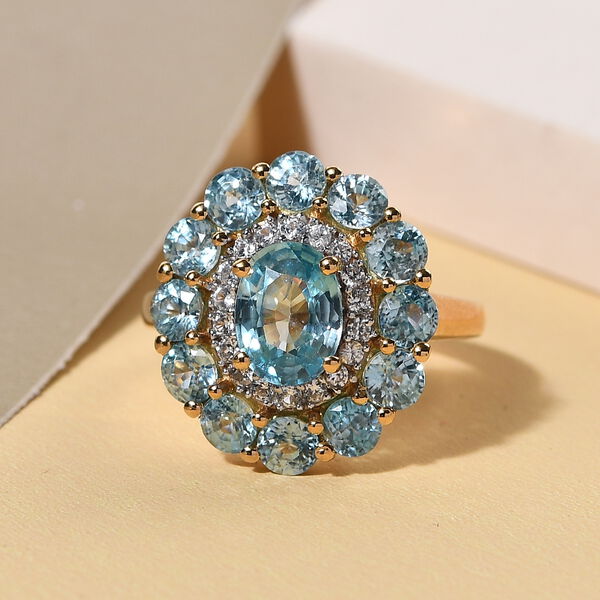 Kambodschanischer, blauer Zirkon-Ring, 925 Silber vergoldet  ca. 5,79 ct image number 3