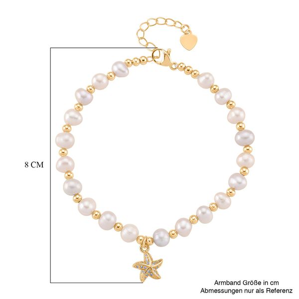Mehrfarbige Süßwasser Perle, Zirkonia Armband ca. 19cm + 5cm Extender, Nickelfreies Messing Roségold Vermeil image number 6