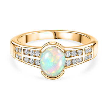 D'Joy AA Nat&uuml;rlicher, &auml;thiopischer Welo Opal, Wei&szlig;er Zirkon Ring 925 Silber 750 Vergoldet (Gr&ouml;&szlig;e 18.00) ca. 1,21 ct