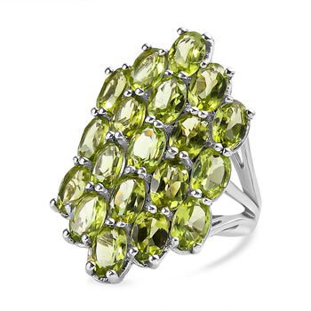 Nat&uuml;rlicher Peridot Ring, 925 Silber platiniert (Gr&ouml;&szlig;e 17.00), ca. 7,40 ct