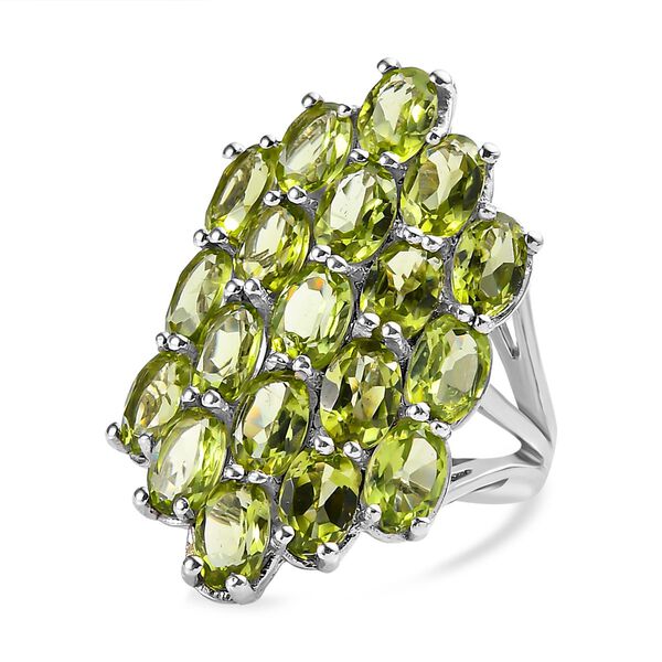 Nat&uuml;rlicher Peridot Ring, 925 Silber platiniert (Gr&ouml;&szlig;e 17.00), ca. 7,40 ct