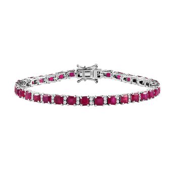 Afrikanischer Rubin (Fissure gef&uuml;llt), Wei&szlig;er Zirkon Armband, ca. 20 cm, 925 Silber platiniert, ca. 16,80 ct