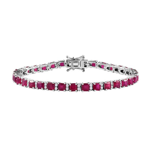 Afrikanischer Rubin (Fissure gef&uuml;llt), Wei&szlig;er Zirkon Armband, ca. 20 cm, 925 Silber platiniert, ca. 16,80 ct