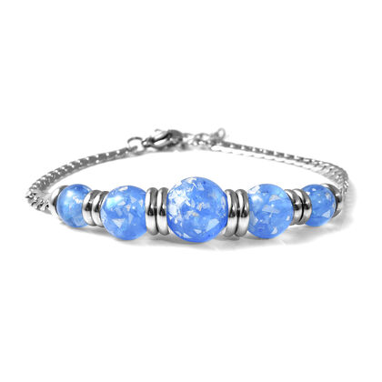 Armband, künstlicher Opal, 19 cm, Edelstahl in blauer magischer Farbe, ca. 21,60 ct