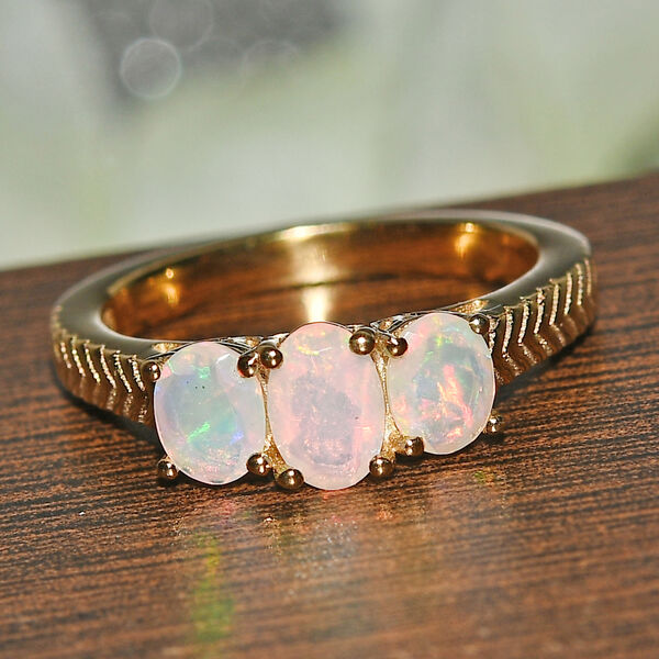 Natürlicher Äthiopischer Opal 3 Stein Ring 925 Silber vergoldet  ca. 0,75 ct image number 2
