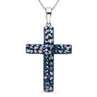 Blauer Diamant Kreuz-Anhänger mit Kette, 925 Silber platiniert ca. 0.50 ct
