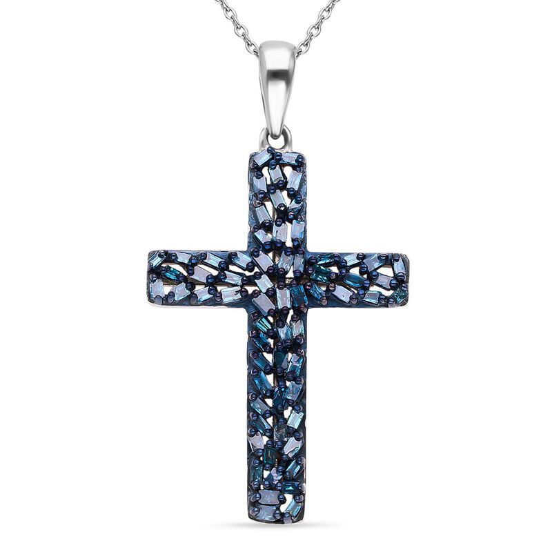 Blauer Diamant Kreuz-Anhänger mit Kette, 925 Silber platiniert ca. 0.50 ct image number 0
