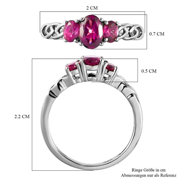 Rhodolith Granat-Trilogie-Ring, 925 Silber platiniert, 1,02 ct. image number 7