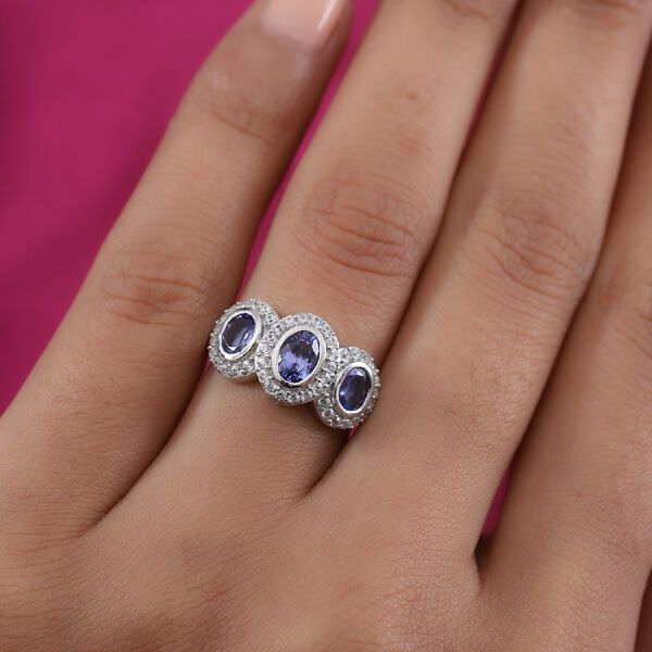 Tansanit und Zirkon Ring 925 Silber Platin-Überzug image number 3