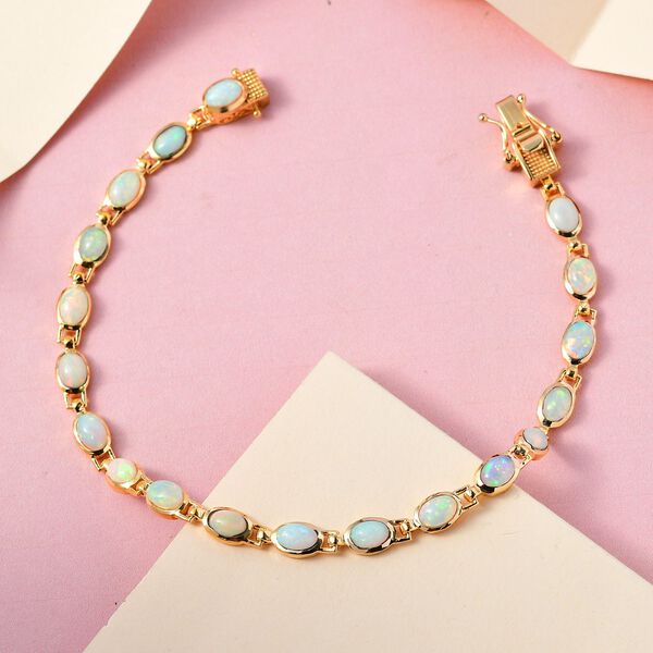 Nat&uuml;rliches, &auml;thiopisches Welo Opal-Armband, 925 Silber vergoldet, ca. 5.76 ct image number 2