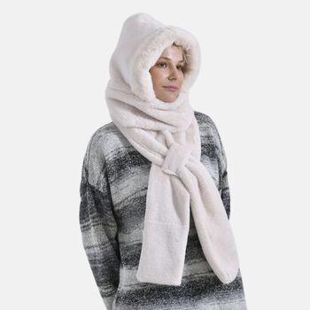 Superweicher 2-in-1 Langschal und M&uuml;tze aus Kunstfell, 110x13cm, wei&szlig;