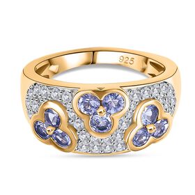 Tansanit, Weißer Zirkon Ring 925 Silber 750 Gelbgold Vermeil (Größe 21.00) ca. 1,61 ct