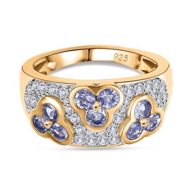Tansanit, Wei&szlig;er Zirkon Ring 925 Silber 750 Gelbgold Vermeil (Gr&ouml;&szlig;e 21.00) ca. 1,61 ct