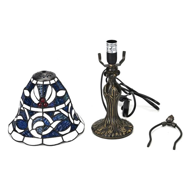 Handgefertige Tiffany-Stil Tischlampe, Buntglas, Glockenform, Blau image number 6