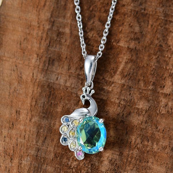 Pfau Quarz Triplett, mehrfarbiger Saphir und schwarzer Spinell-Anhänger mit 45cm Kette - 3,16 ct. image number 2