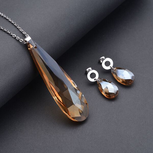 Champagner Glas-Ohrringe und Anhänger mit Kette, Edelstahl image number 2